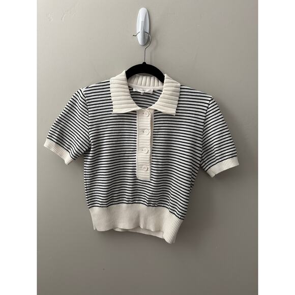 NWOT Women’s FRAME Denim The Graduate Stripe Polo Sweater in Navy Multi SZ XS - Picture 6 of 9